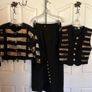 Native Designs 3 pc skirt vest jacket with Indonesian design and detail cotton M